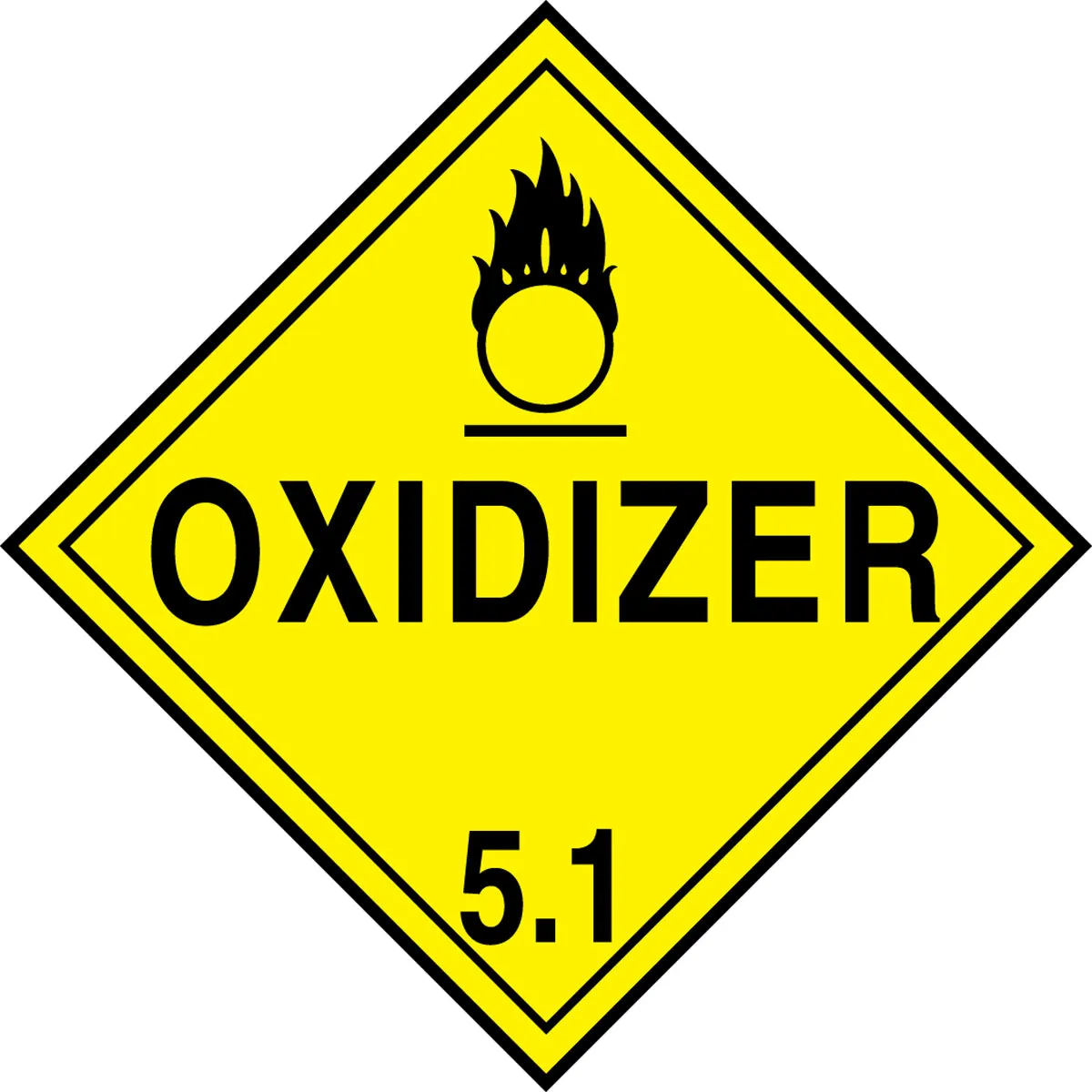 10 3/4" X 10 3/4" Black And Yellow Adhesive Poly Placard "OXIDIZER HAZARD CLASS 5 (With Graphic)"