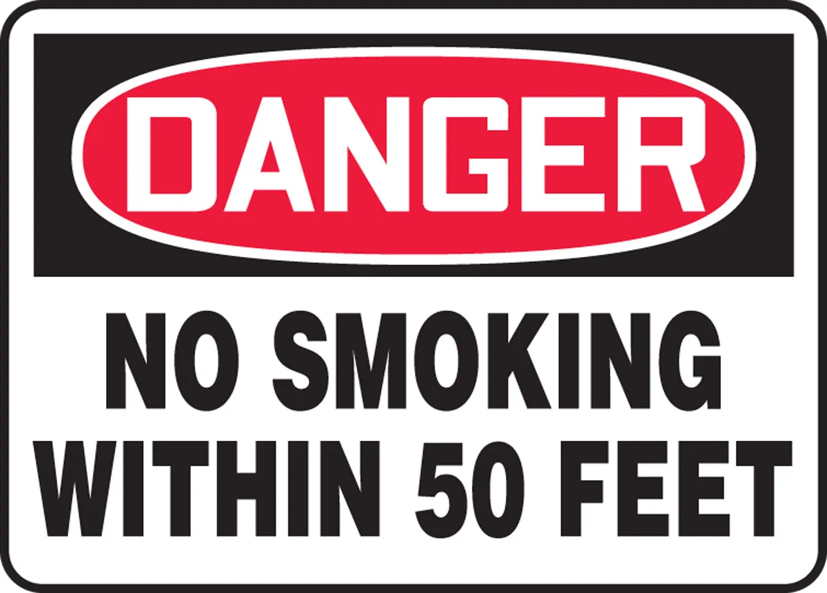 10" X 14" Red, Black And White Adhesive Poly Safety Signs "DANGER NO SMOKING WITHIN 50 FEET"