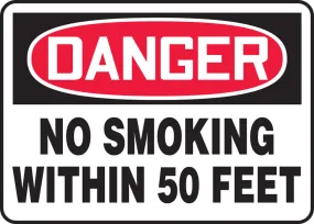 10" X 14" Red, Black And White Adhesive Poly Safety Signs "DANGER NO SMOKING WITHIN 50 FEET"