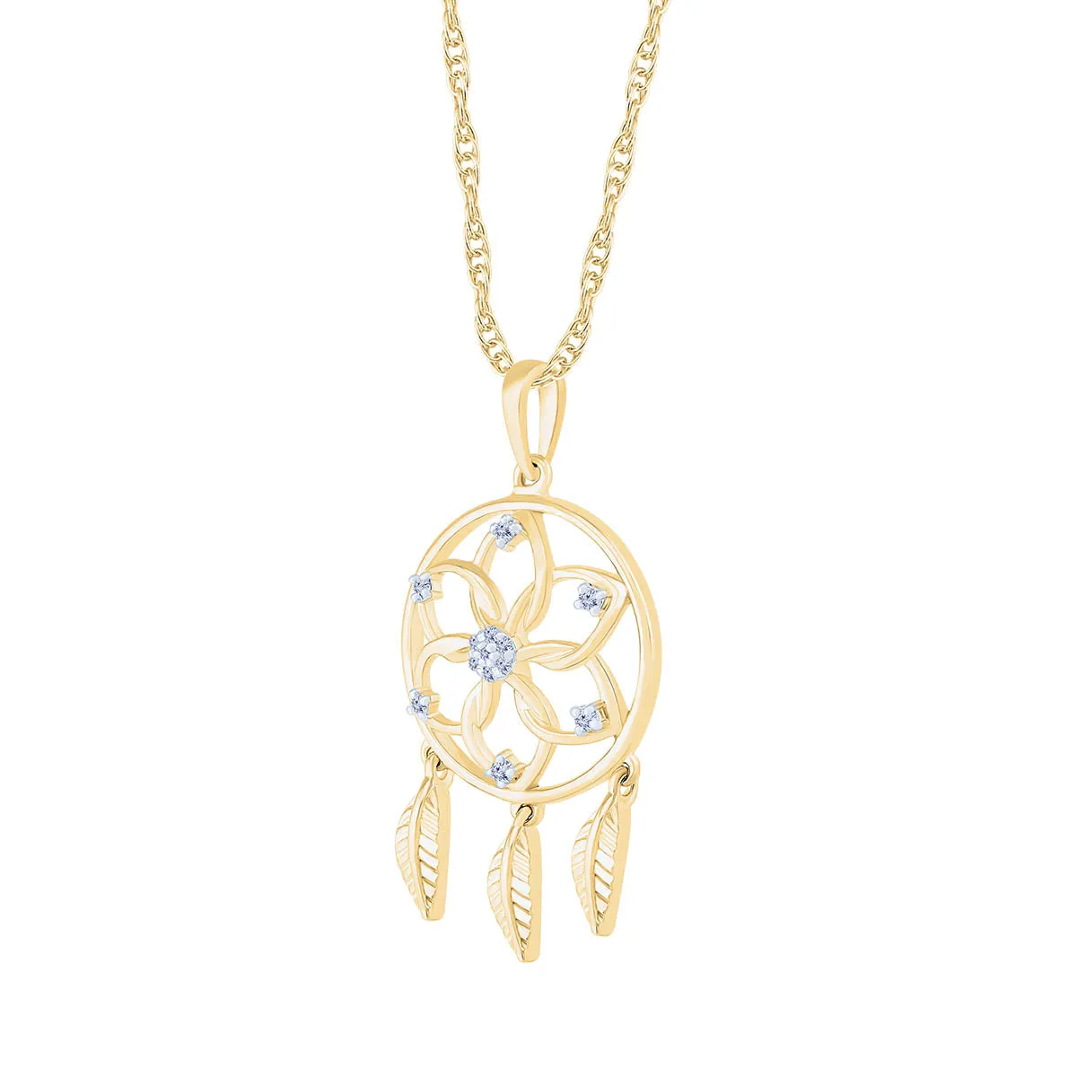 1/20 CTW Diamond Dreamcatcher 18-inch Pendant in 10KT Yellow Gold