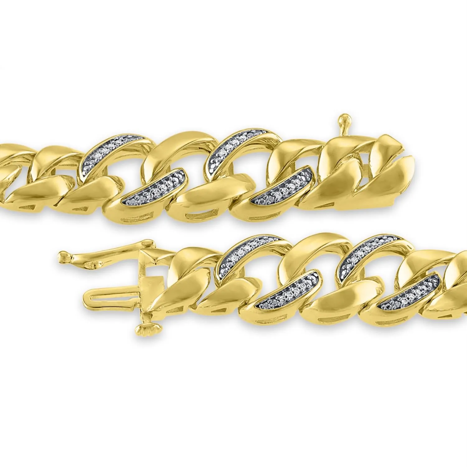 1/4 CTW Diamond 8.5-nch Cuban Link Bracelet in Gold Plated Sterling Silver