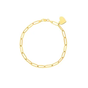 14k Gold Paperclip Bracelet with Heart Dangle