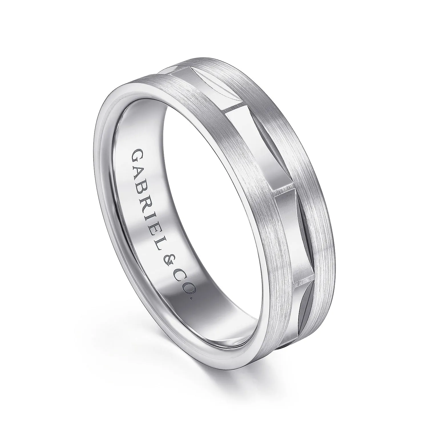 14K White Gold 6mm - Interwoven Men's Wedding Band in Brushed and Satin Finish