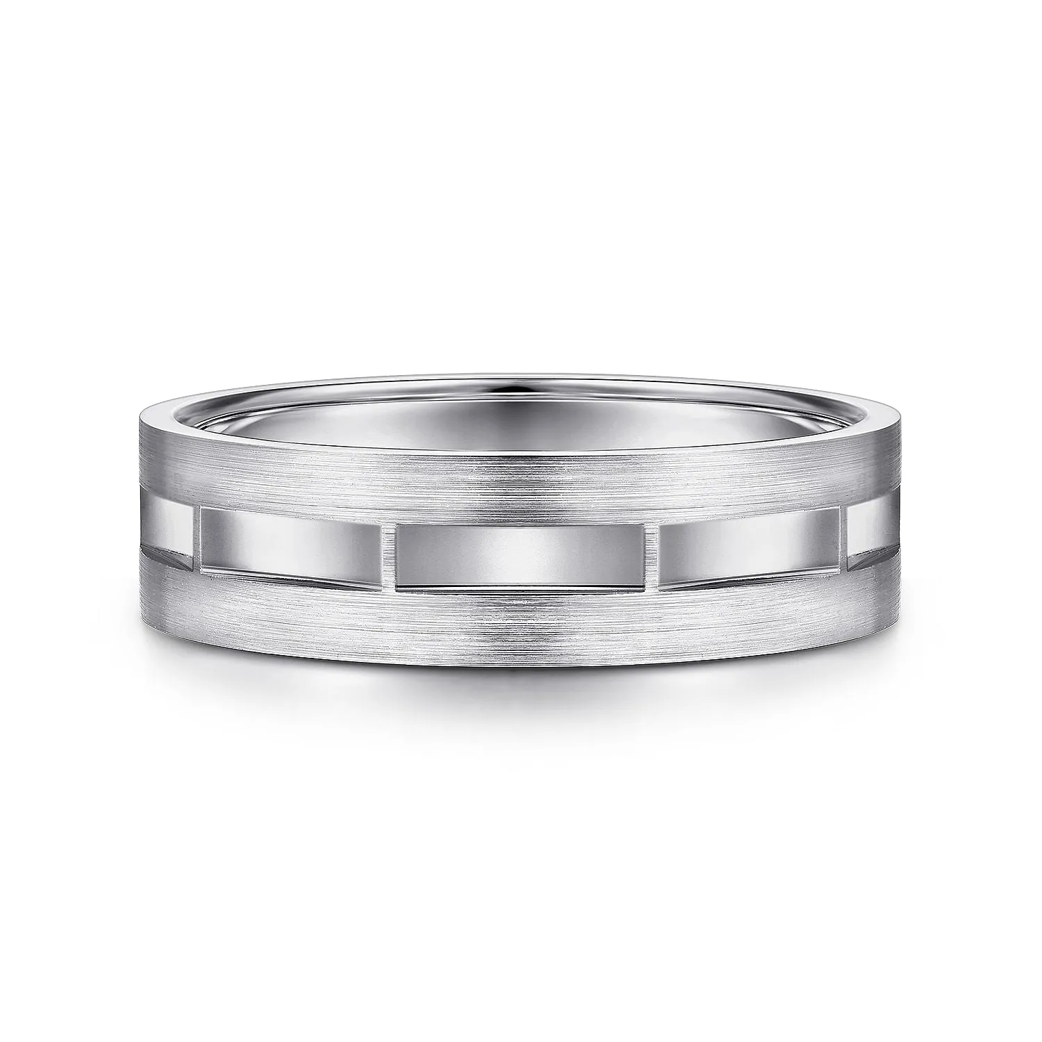 14K White Gold 6mm - Interwoven Men's Wedding Band in Brushed and Satin Finish