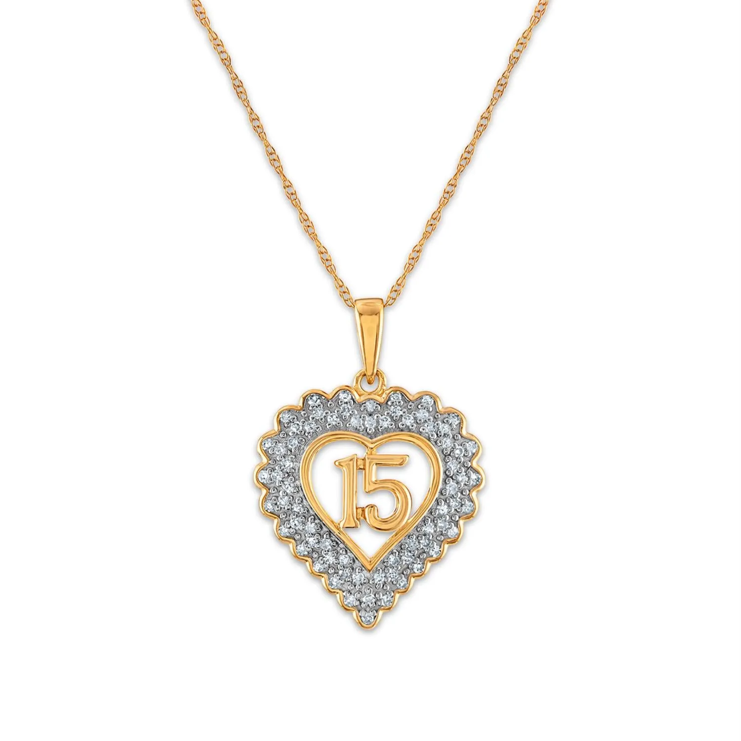 1/5 CTW Diamond Quinceanera Heart 18-inch Pendant in 10KT Yellow Gold