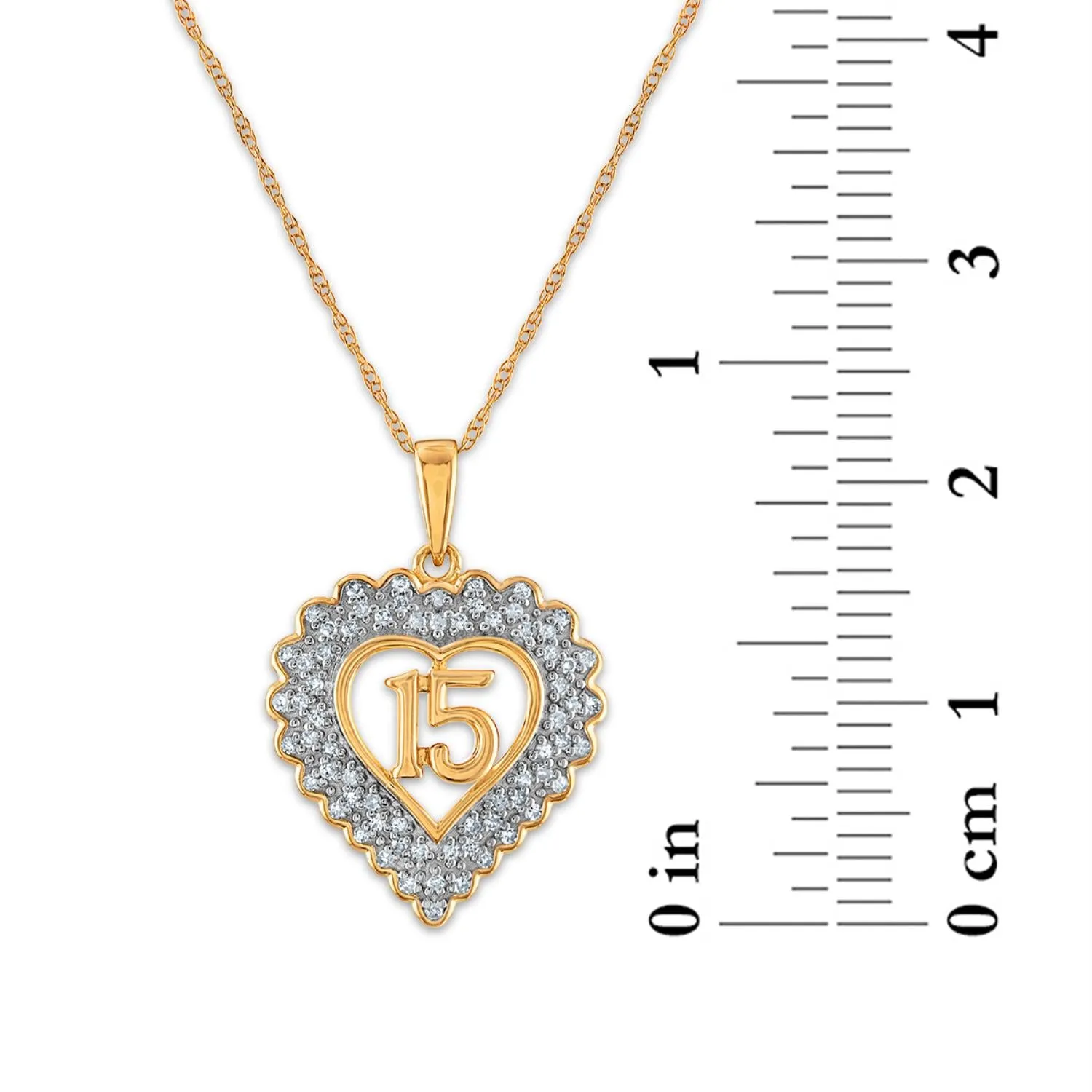 1/5 CTW Diamond Quinceanera Heart 18-inch Pendant in 10KT Yellow Gold