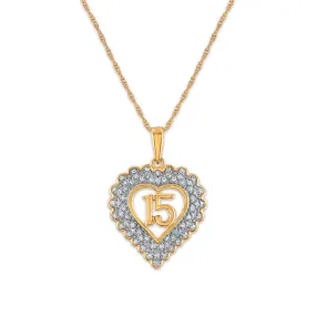 1/5 CTW Diamond Quinceanera Heart 18-inch Pendant in 10KT Yellow Gold