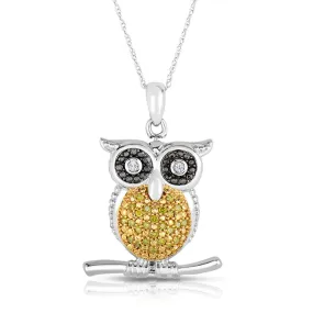 1/8 CTW Diamond Owl 18-inch Pendant in Sterling Silver