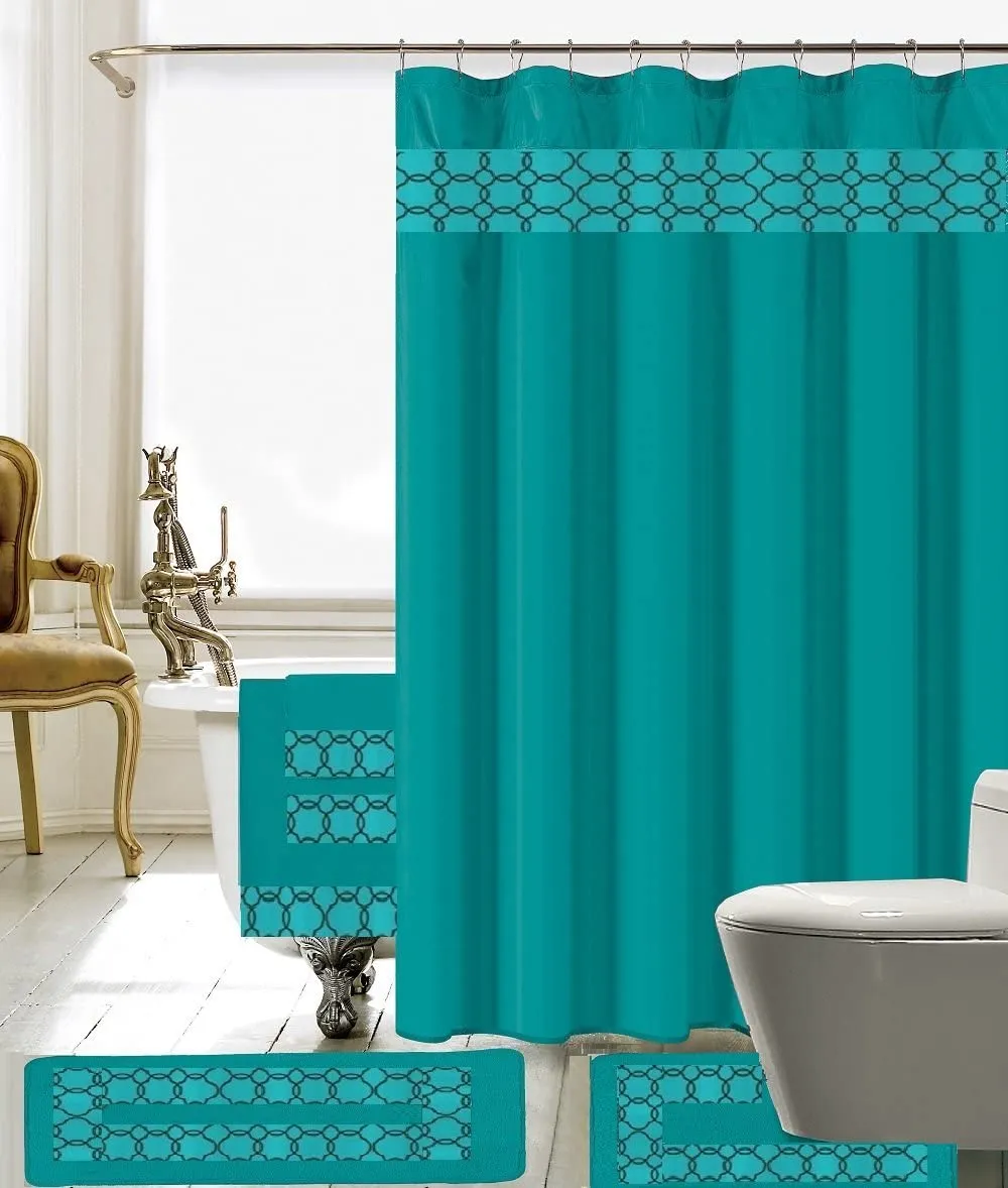 18 Piece Embroidery Banded Shower Curtain Bath Set