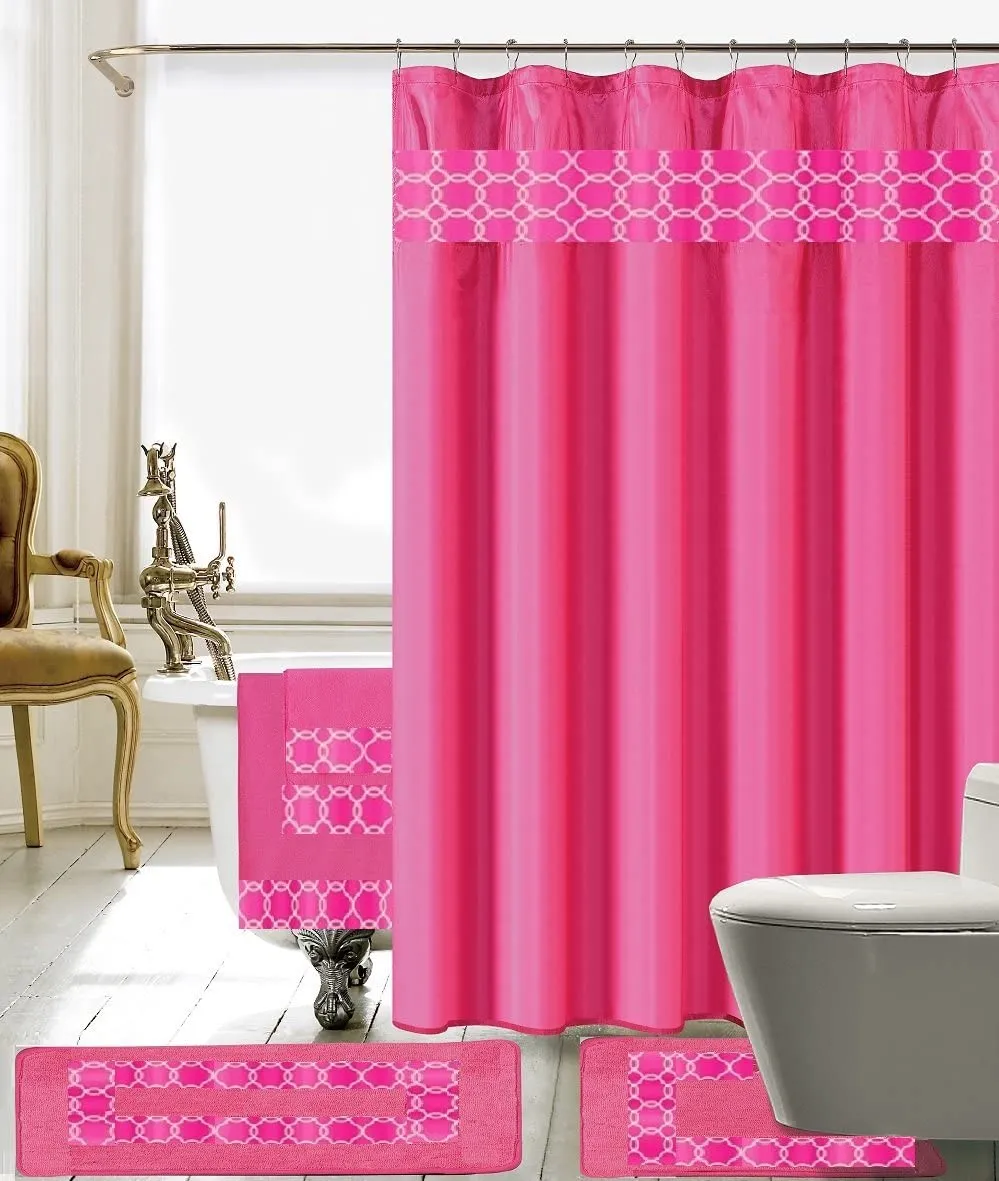 18 Piece Embroidery Banded Shower Curtain Bath Set