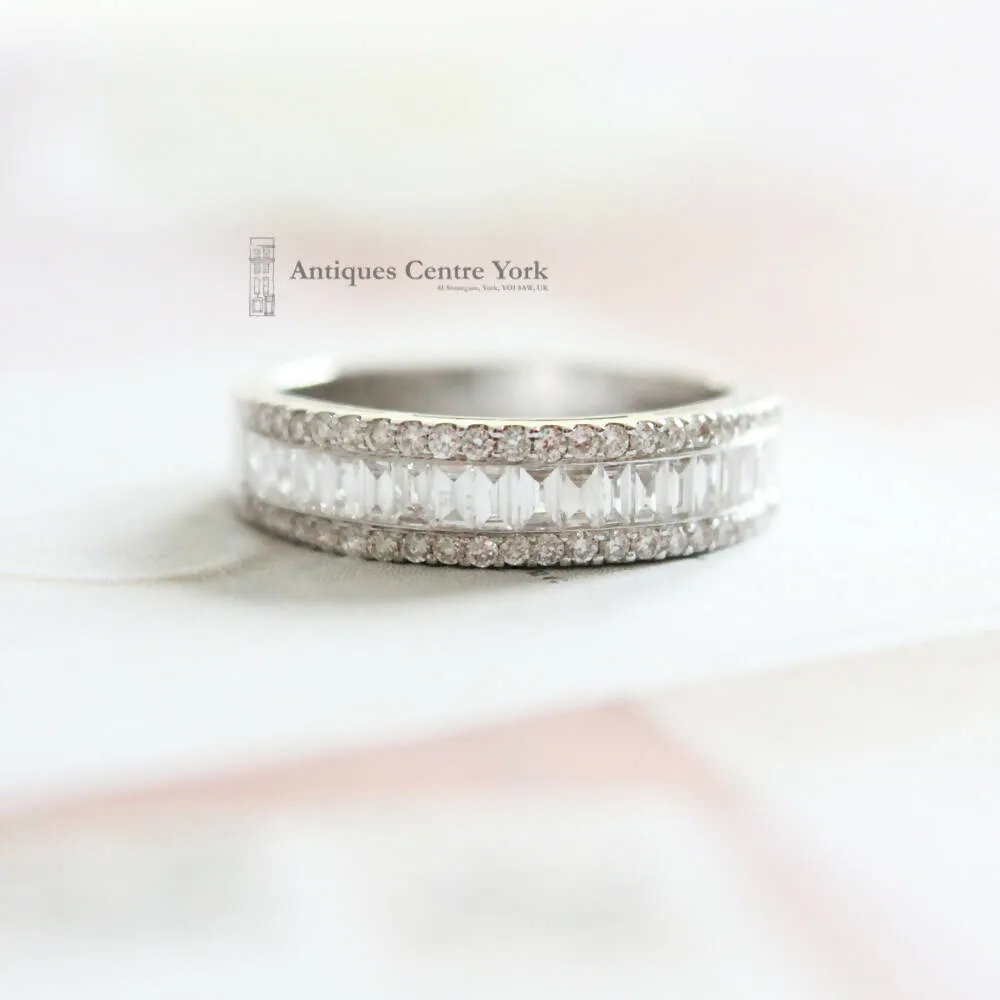 18ct White Gold Brilliant & Baguette Cut Diamond 0.83ct Half Eternity Ring