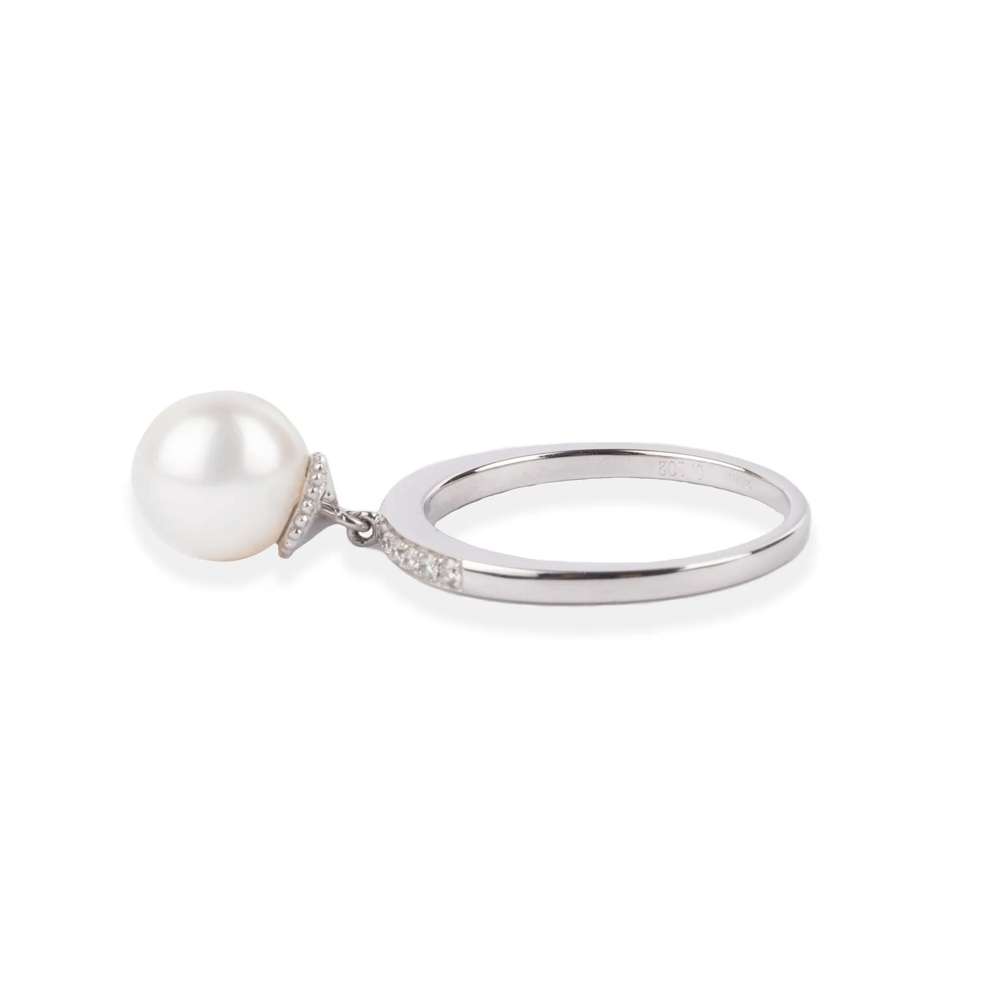 18ct White Gold Diamond & Cultured Pearl Drop Dress Ring A-R38027-3005