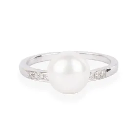 18ct White Gold Diamond & Cultured Pearl Drop Dress Ring A-R38027-3005