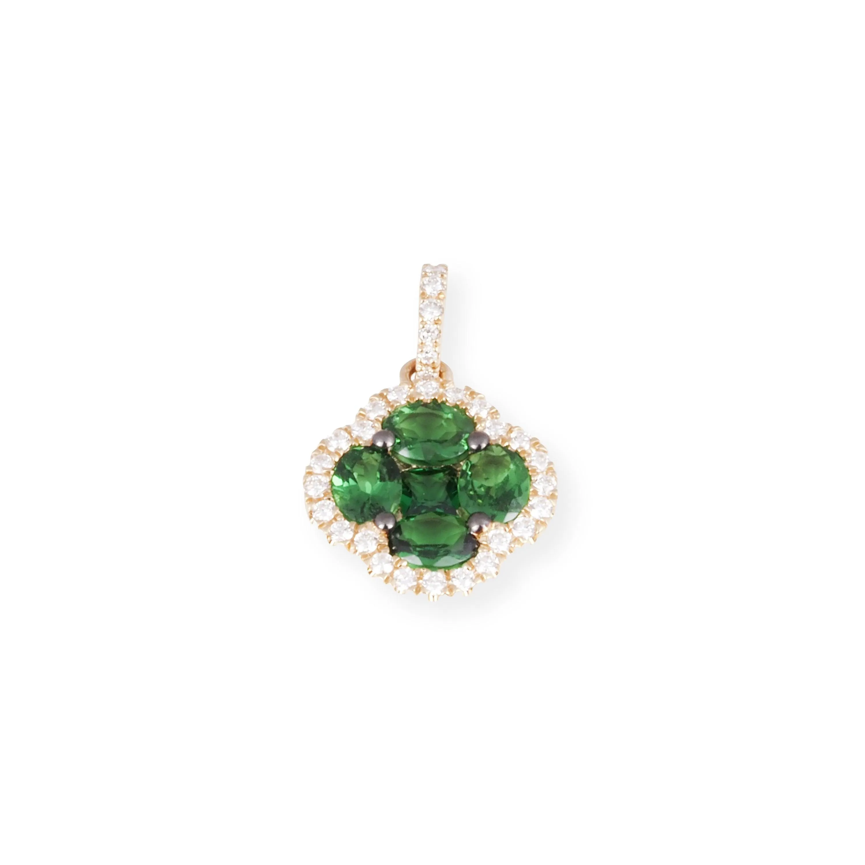 18ct Yellow Gold Diamond and Green Garnet Leaf Pendant P-7970