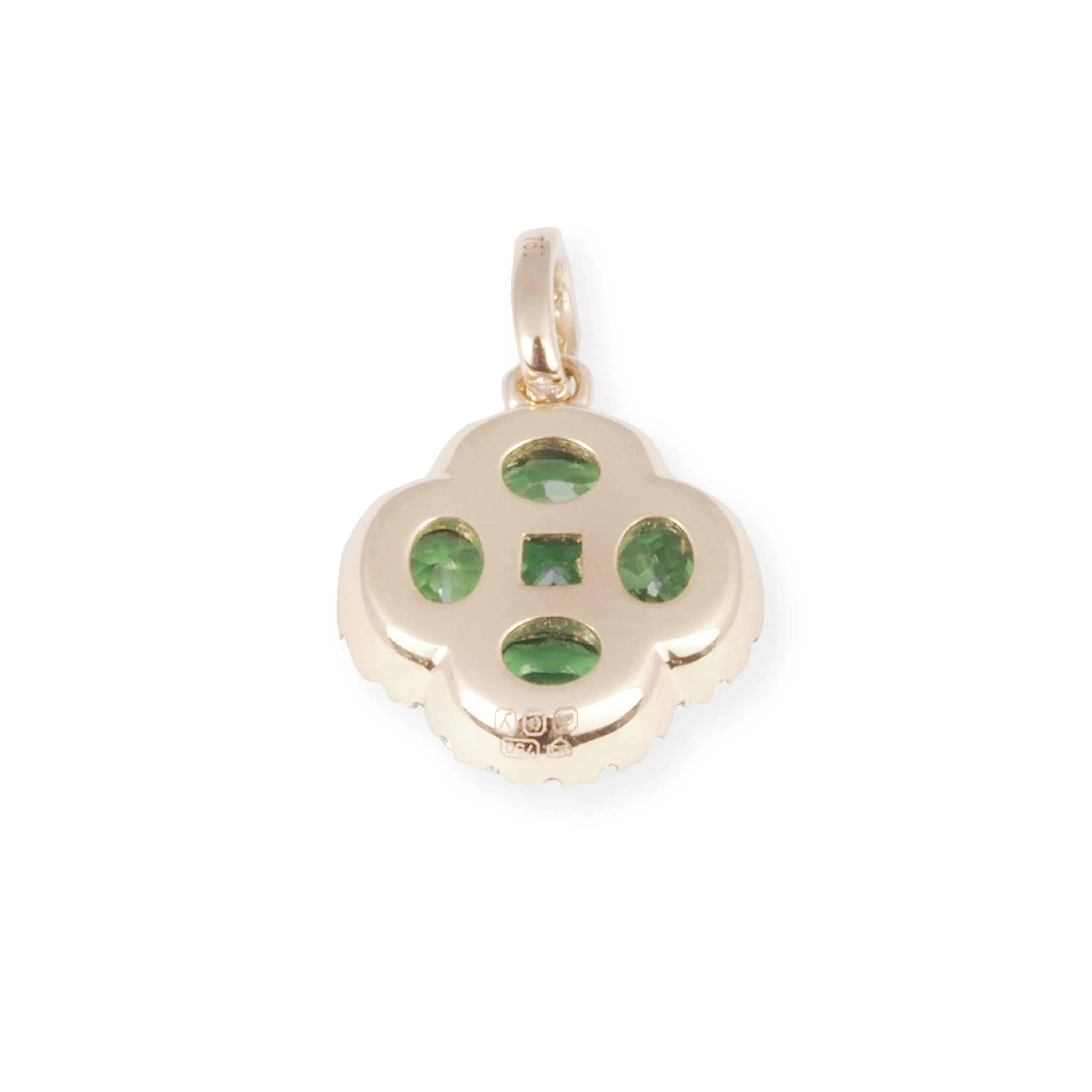 18ct Yellow Gold Diamond and Green Garnet Leaf Pendant P-7970