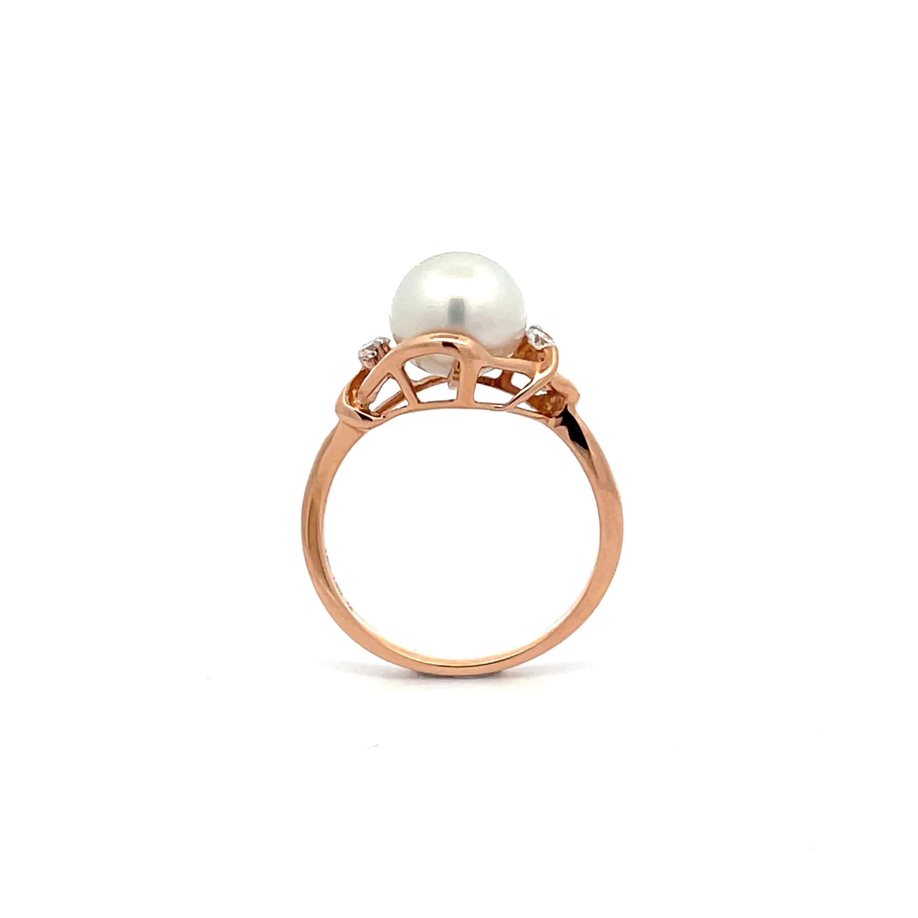 18K Rose Gold Australian South Sea Cultured 8-9 mm Pearl and Diamond Ring