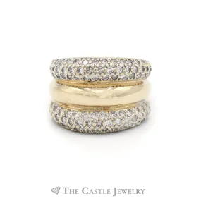 1CTTW Triple Diamond Cluster Ring with Polished Center and Sides in 14KT Yellow Gold