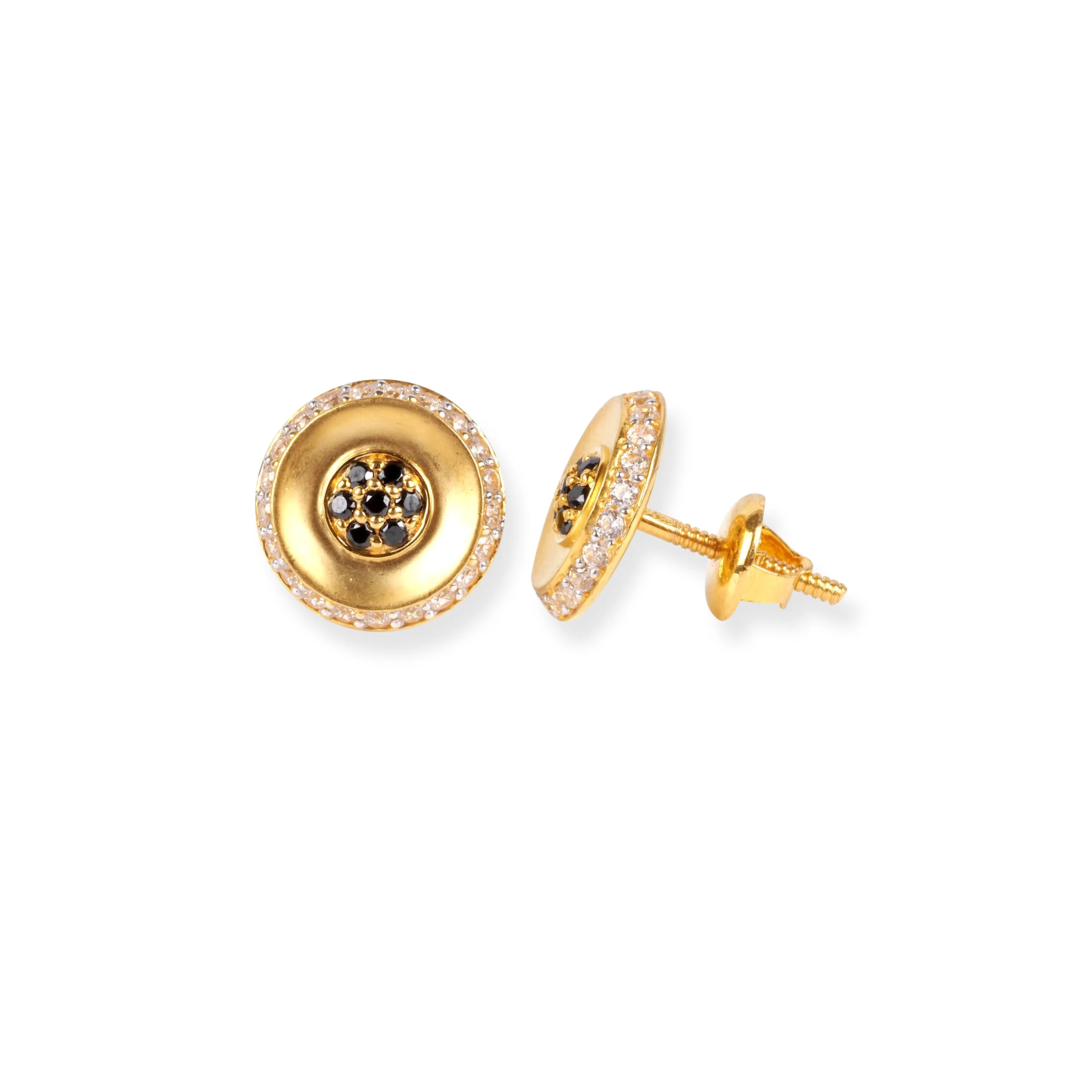 22ct Gold Brushed Finish Stud Earrings with White and Black Cubic Zirconia Stones