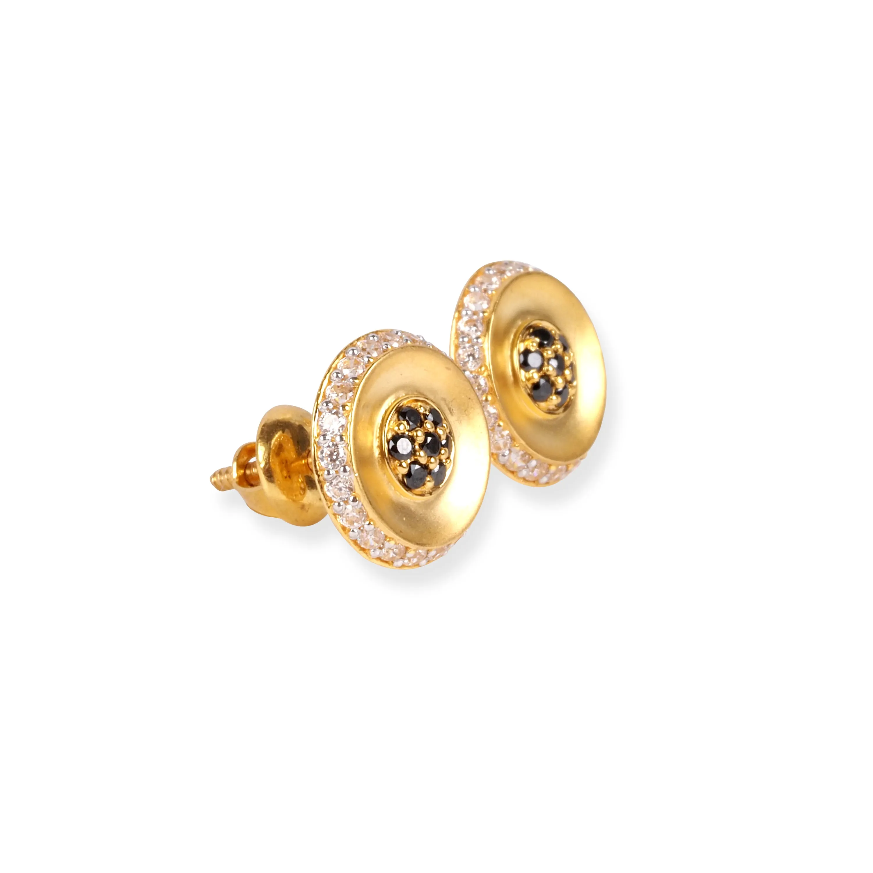 22ct Gold Brushed Finish Stud Earrings with White and Black Cubic Zirconia Stones