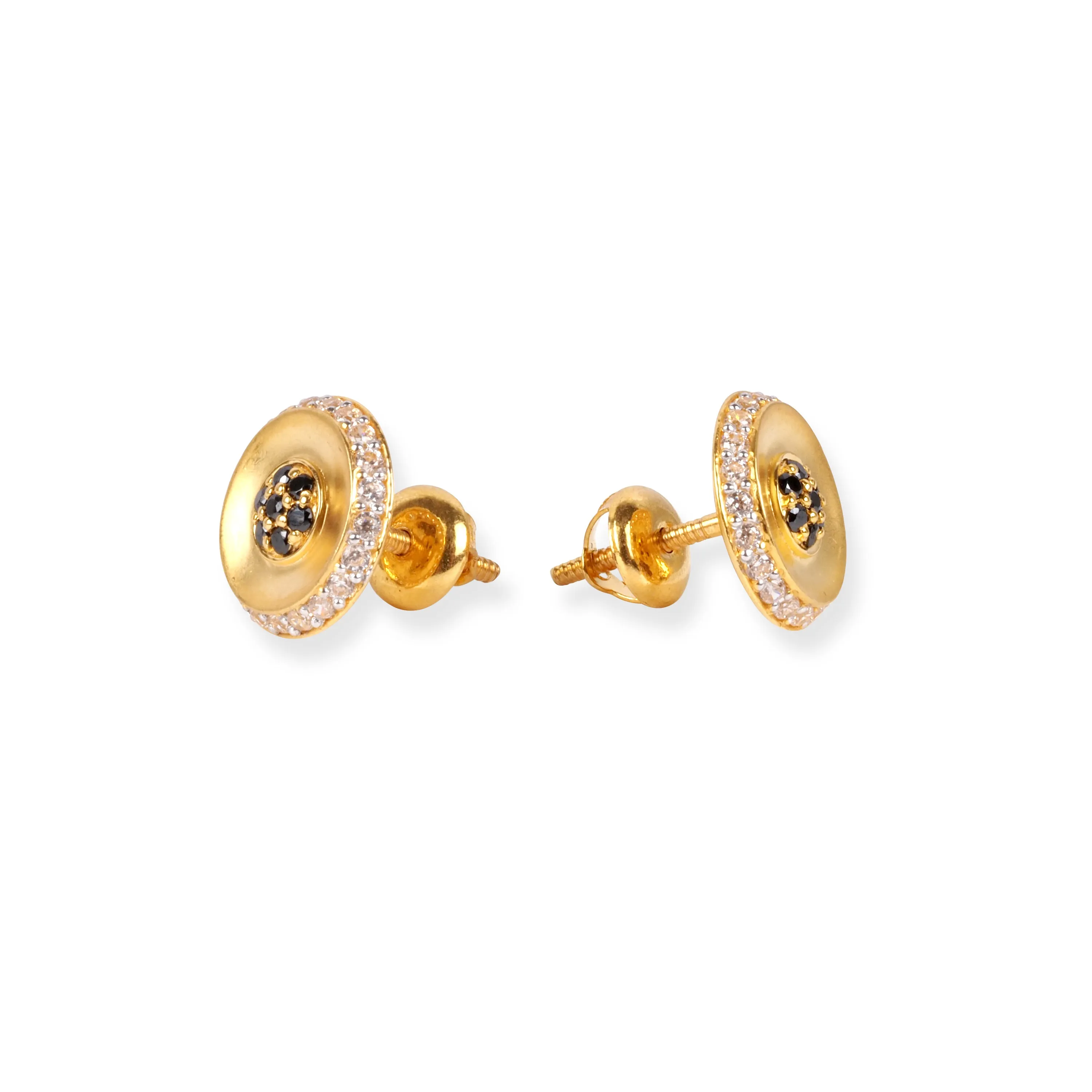 22ct Gold Brushed Finish Stud Earrings with White and Black Cubic Zirconia Stones