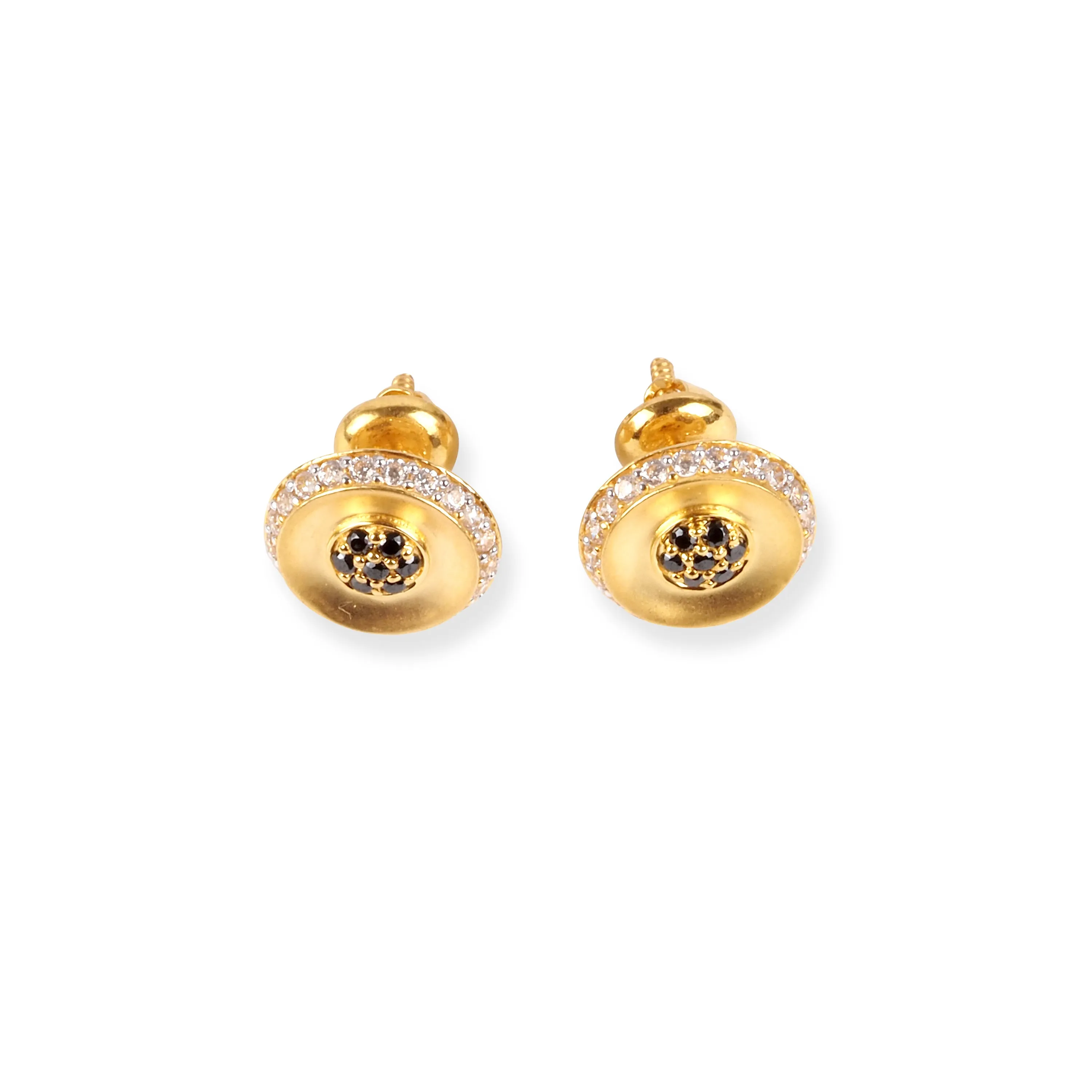 22ct Gold Brushed Finish Stud Earrings with White and Black Cubic Zirconia Stones