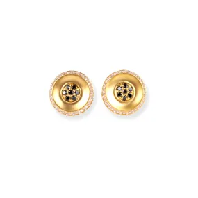 22ct Gold Brushed Finish Stud Earrings with White and Black Cubic Zirconia Stones