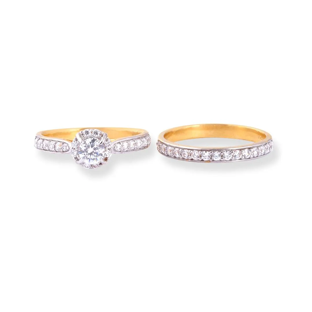 22ct Gold Engagement Ring and Wedding Band Set with Swarovski Zirconia Stones LR-7095