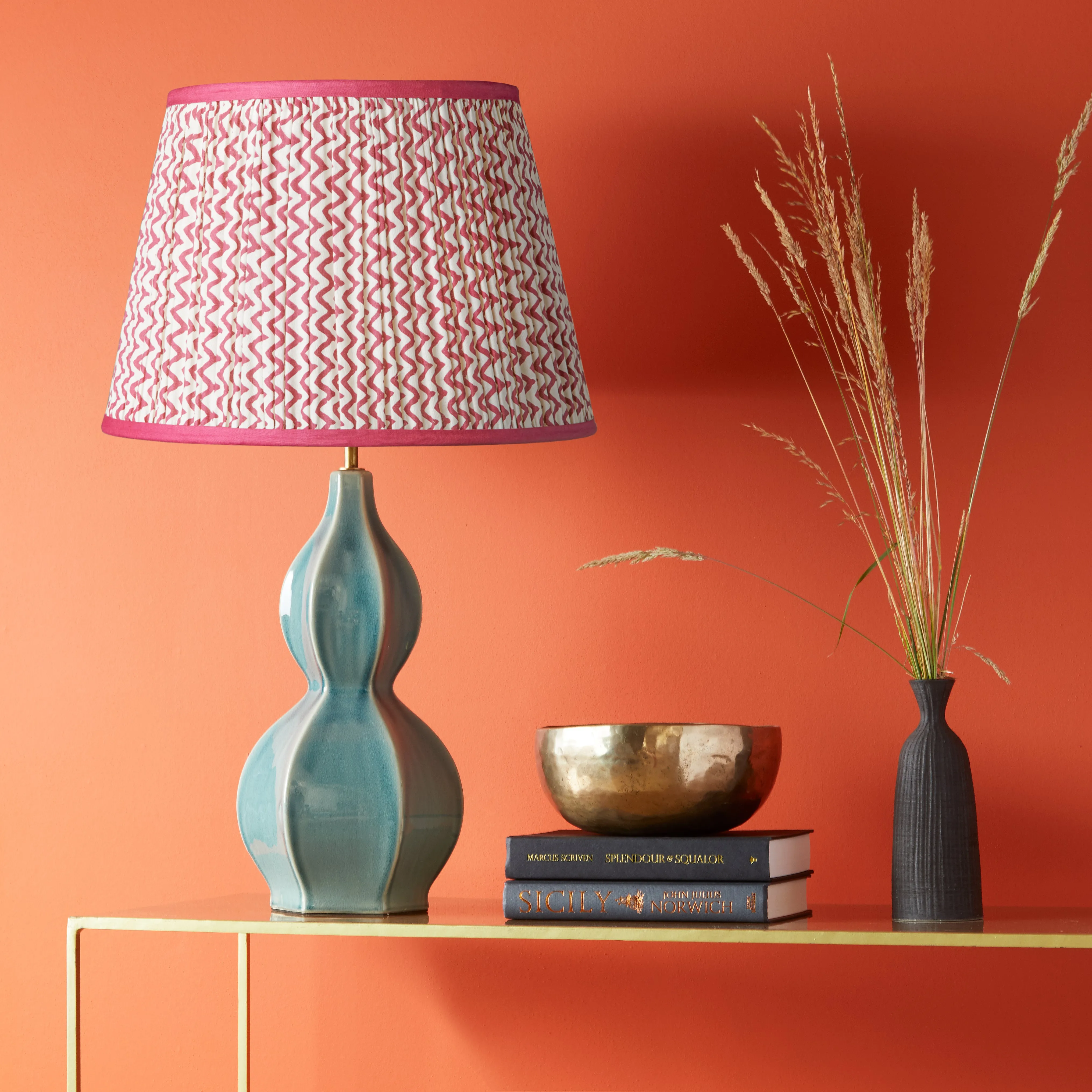 25cm empire lampshade in crimson chevrons with crimson tape