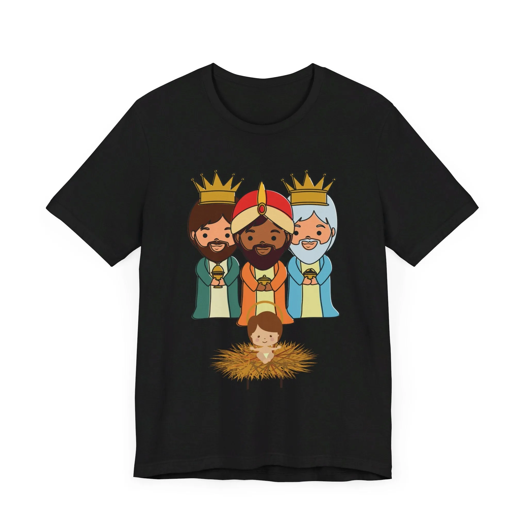 3 THREE KINGS WITH JESUS BLACK UNISEX SHIRT Sizes XS to 5XL Camiseta Reyes Magos Free Shipping