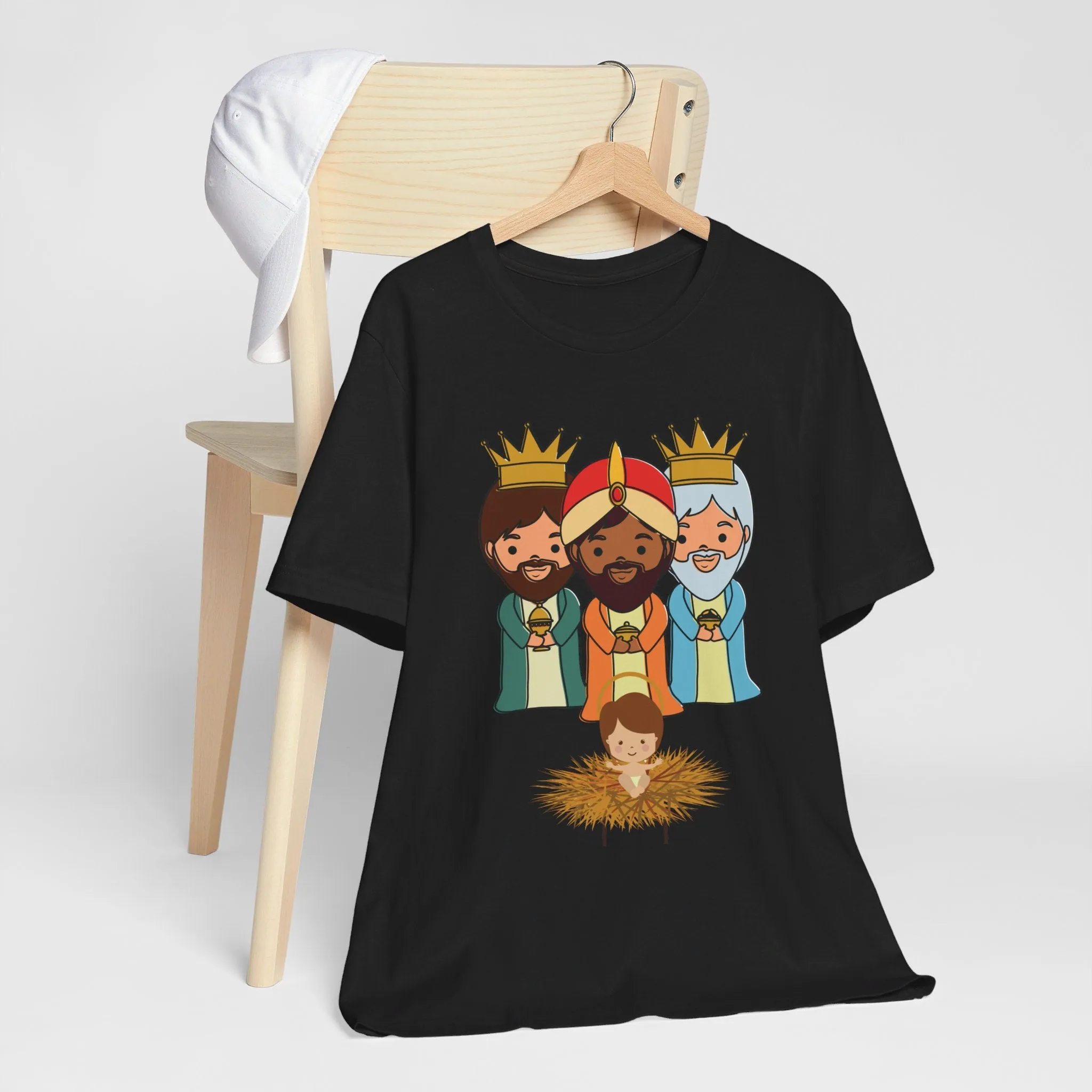 3 THREE KINGS WITH JESUS BLACK UNISEX SHIRT Sizes XS to 5XL Camiseta Reyes Magos Free Shipping