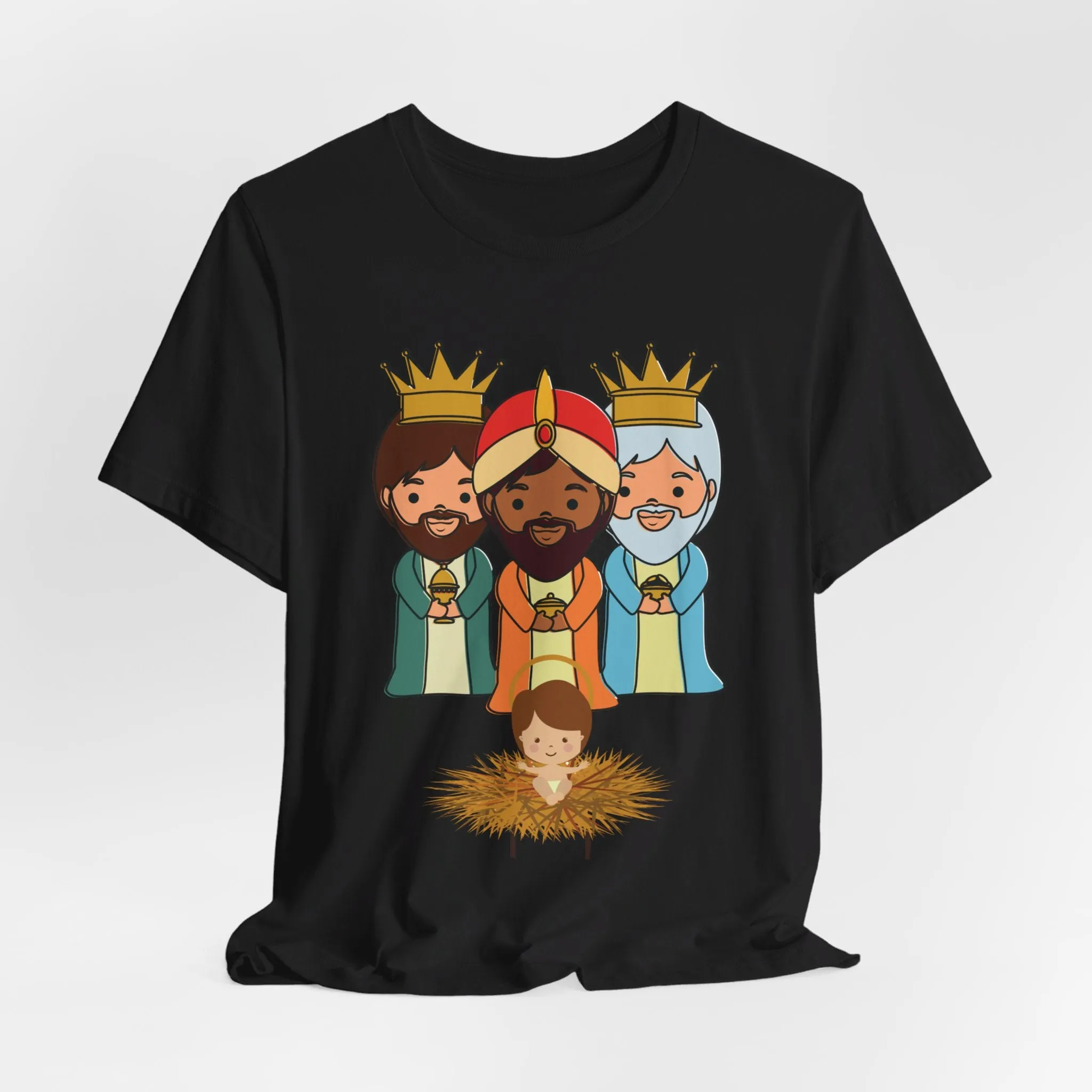 3 THREE KINGS WITH JESUS BLACK UNISEX SHIRT Sizes XS to 5XL Camiseta Reyes Magos Free Shipping