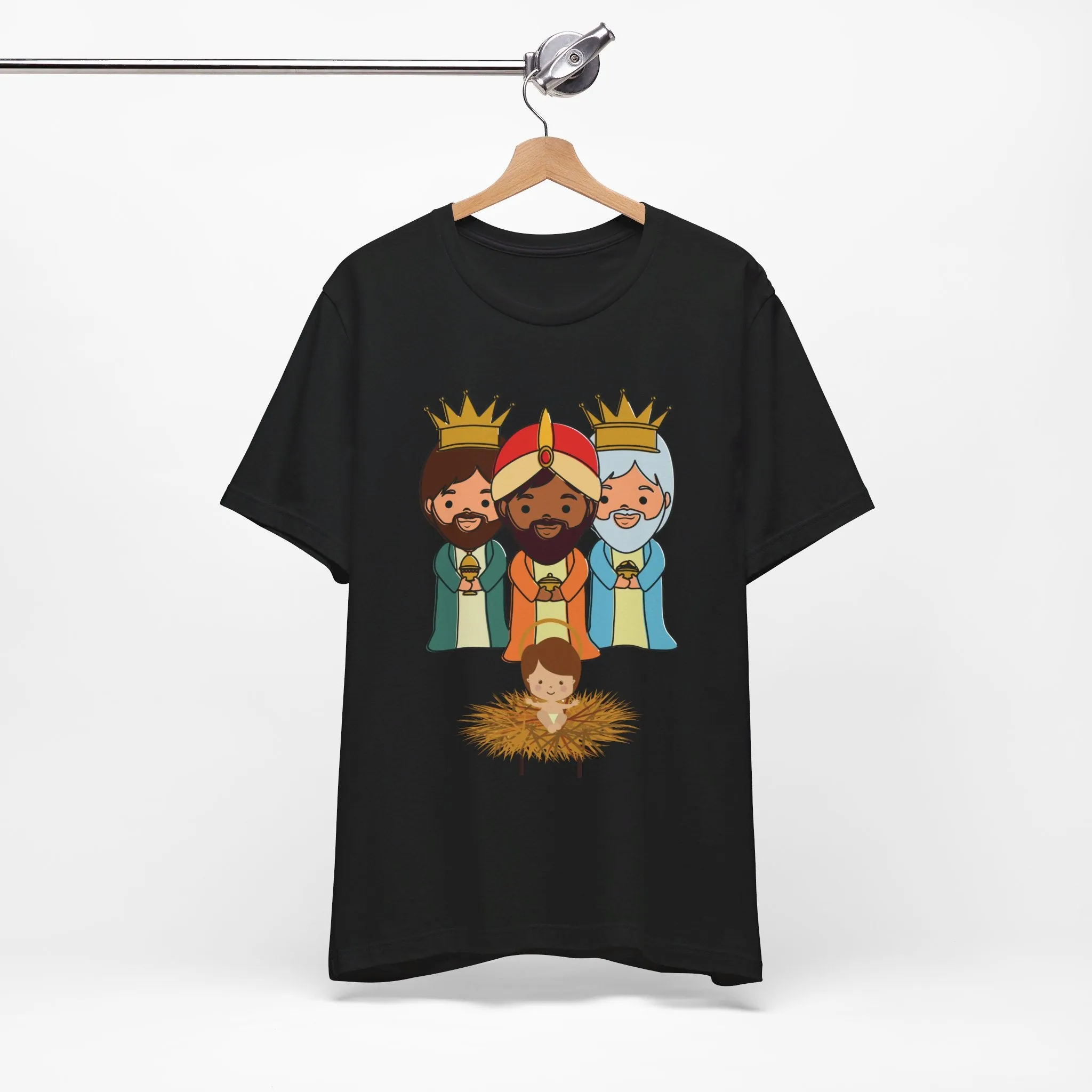 3 THREE KINGS WITH JESUS BLACK UNISEX SHIRT Sizes XS to 5XL Camiseta Reyes Magos Free Shipping