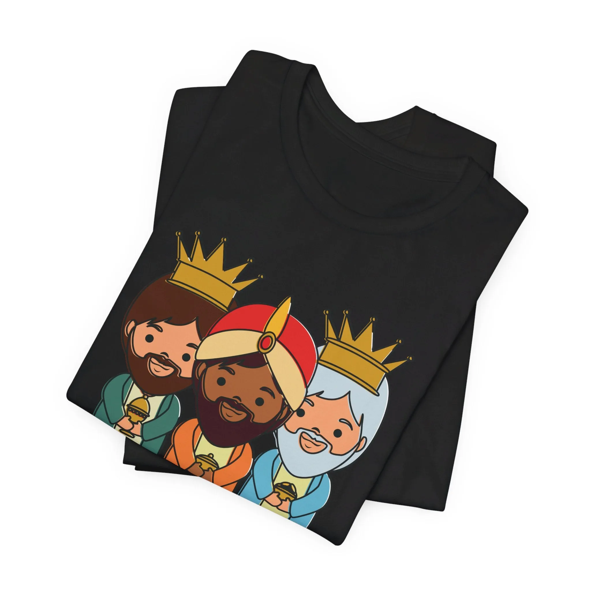 3 THREE KINGS WITH JESUS BLACK UNISEX SHIRT Sizes XS to 5XL Camiseta Reyes Magos Free Shipping