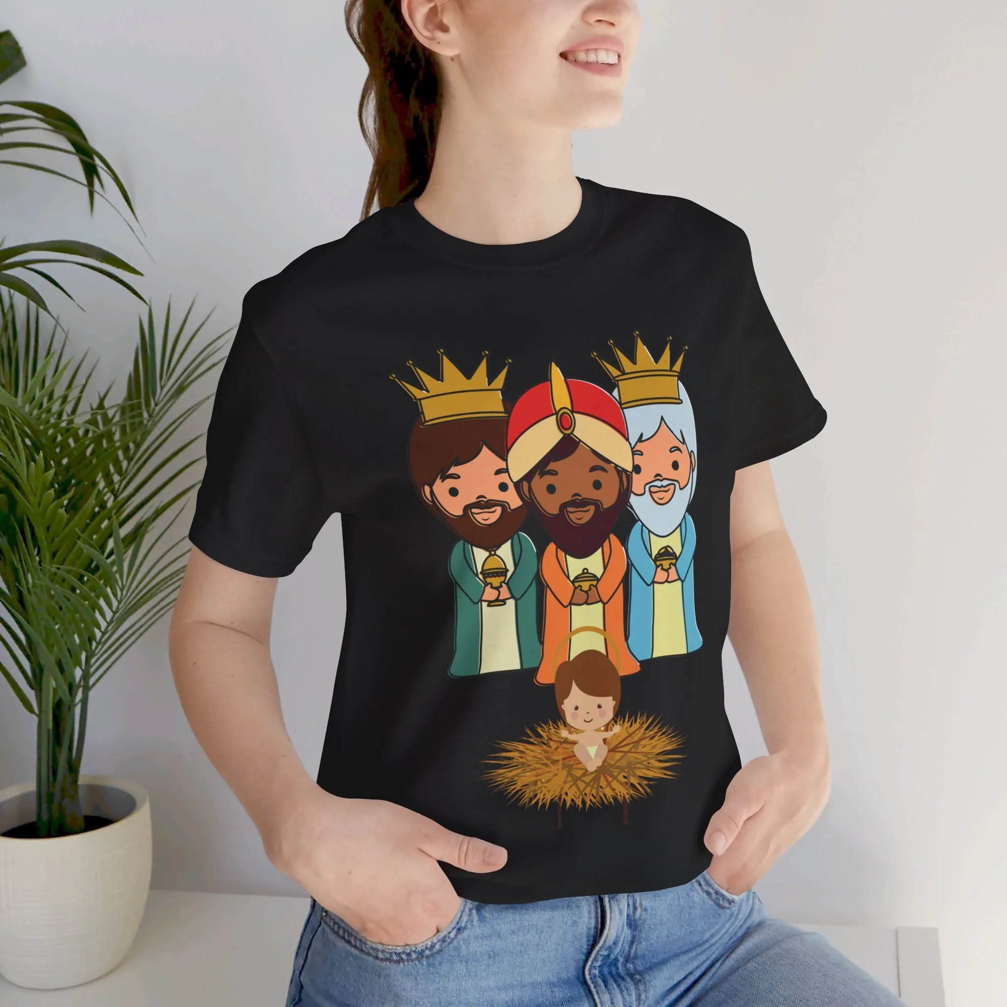 3 THREE KINGS WITH JESUS BLACK UNISEX SHIRT Sizes XS to 5XL Camiseta Reyes Magos Free Shipping