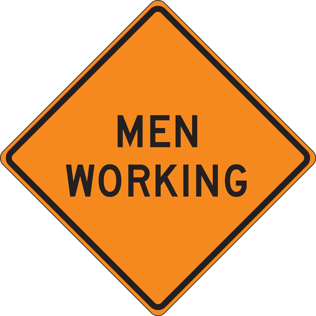 36" X 36" Black And Orange Fluorescent Vinyl Construction Roll-Up Sign "MEN WORKING"