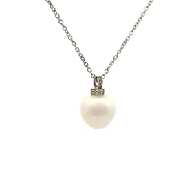 9K White Gold Australian South Sea Cultured 13-14mm Pearl and Argyle Diamond Pendant