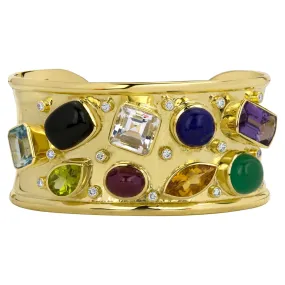 Bangle -  Black Onyx, Green Onyx, Ruby, Lapis Lazuli, Citrine, Amethyst, Whitetopaz, Peridot, Blue Topaz And Diamond