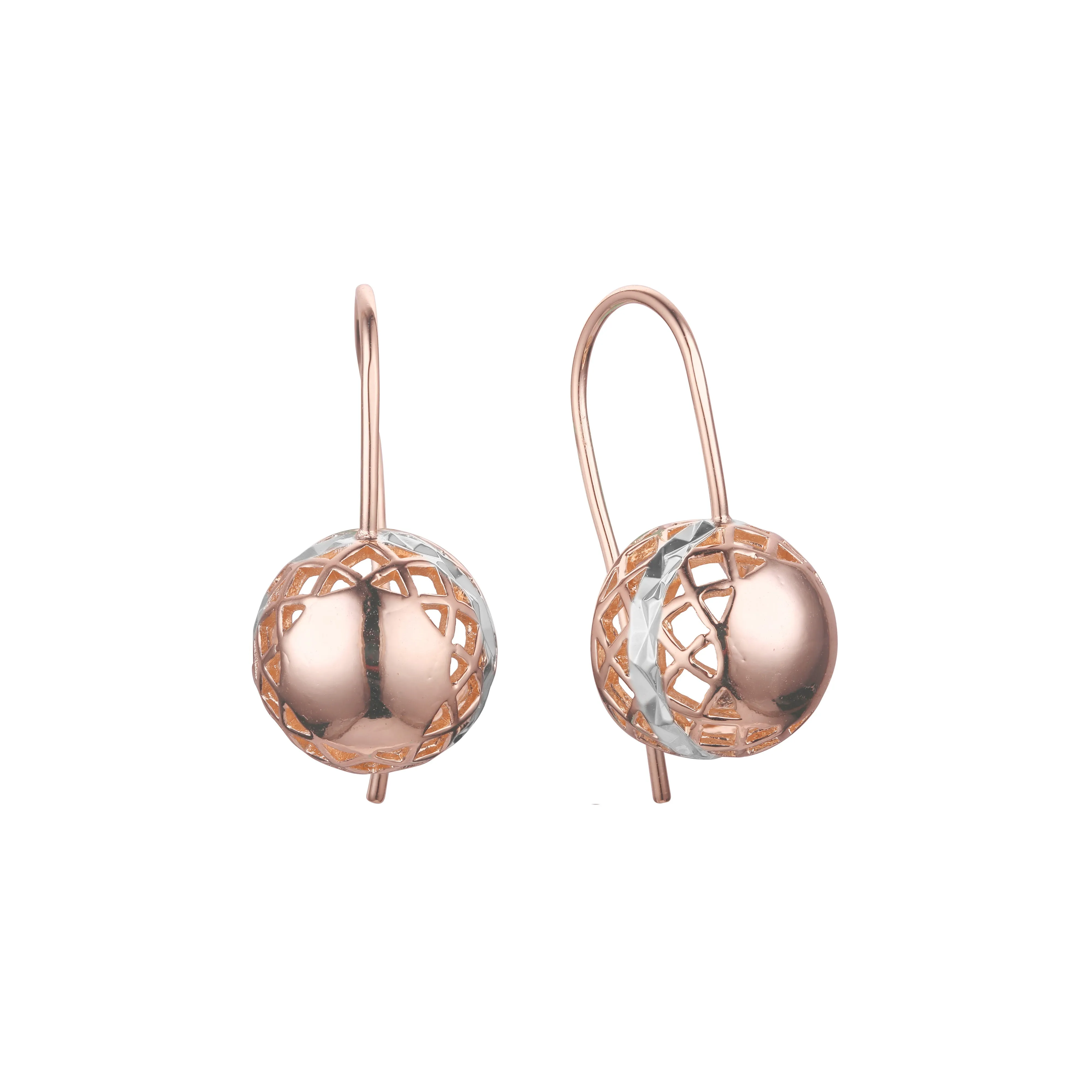 Beads lantern wire hook earrings in 14K Gold, Rose Gold, two tone plating colors