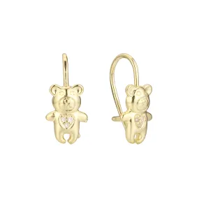 Bear wire hook child earrings in 14K Gold, Rose Gold, two tone plating colors