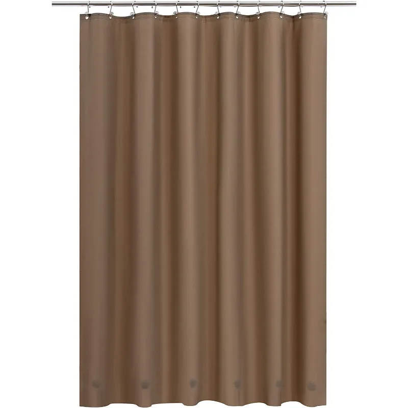 Brown Shower Curtain Liner - Lightweight Shower Curtain With Magnets, Metal Grommets