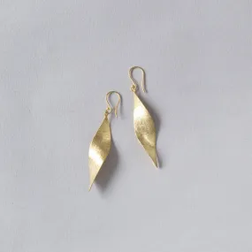 Brushed Gold Plated Silver  Leaf Drop Earrings