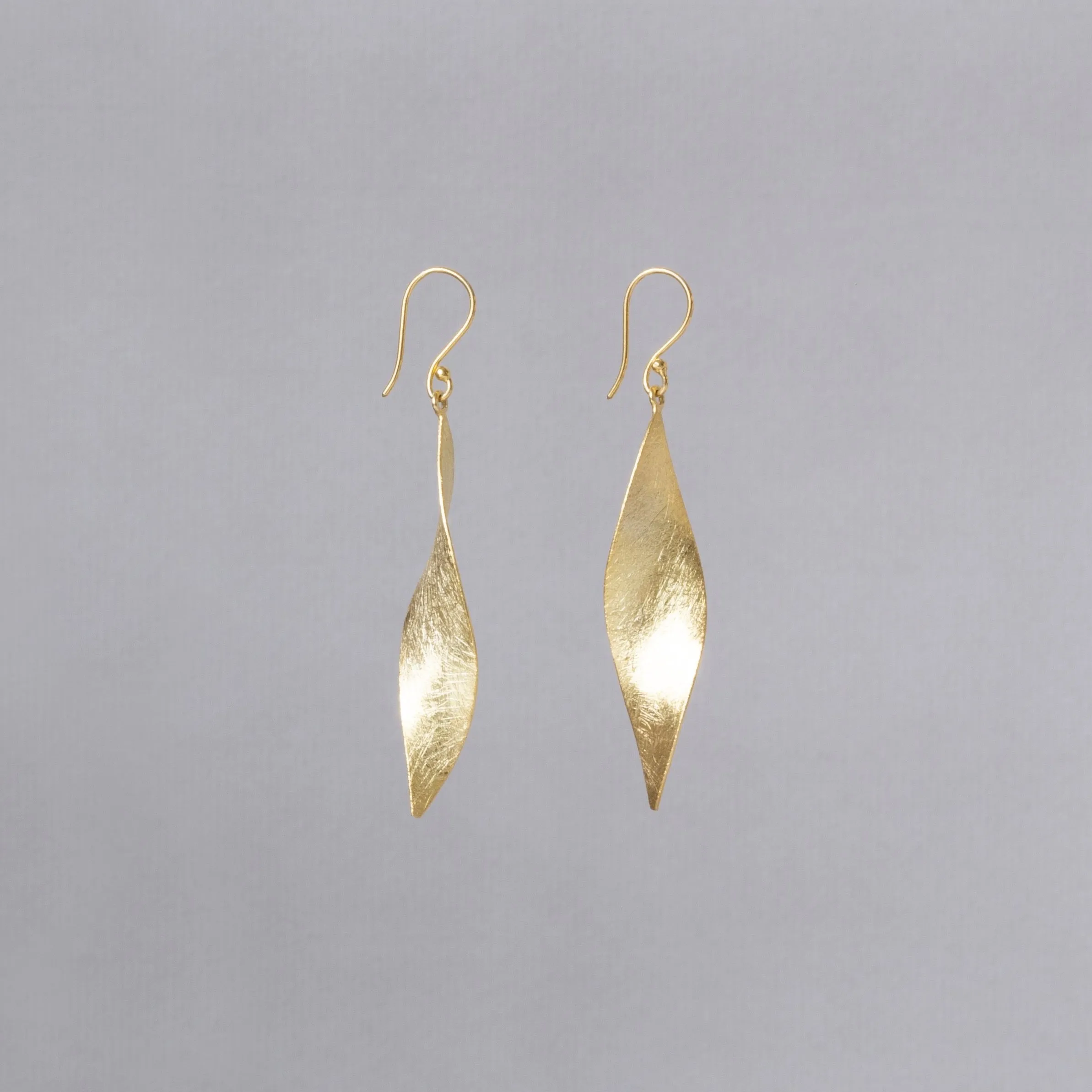 Brushed Gold Plated Silver  Leaf Drop Earrings