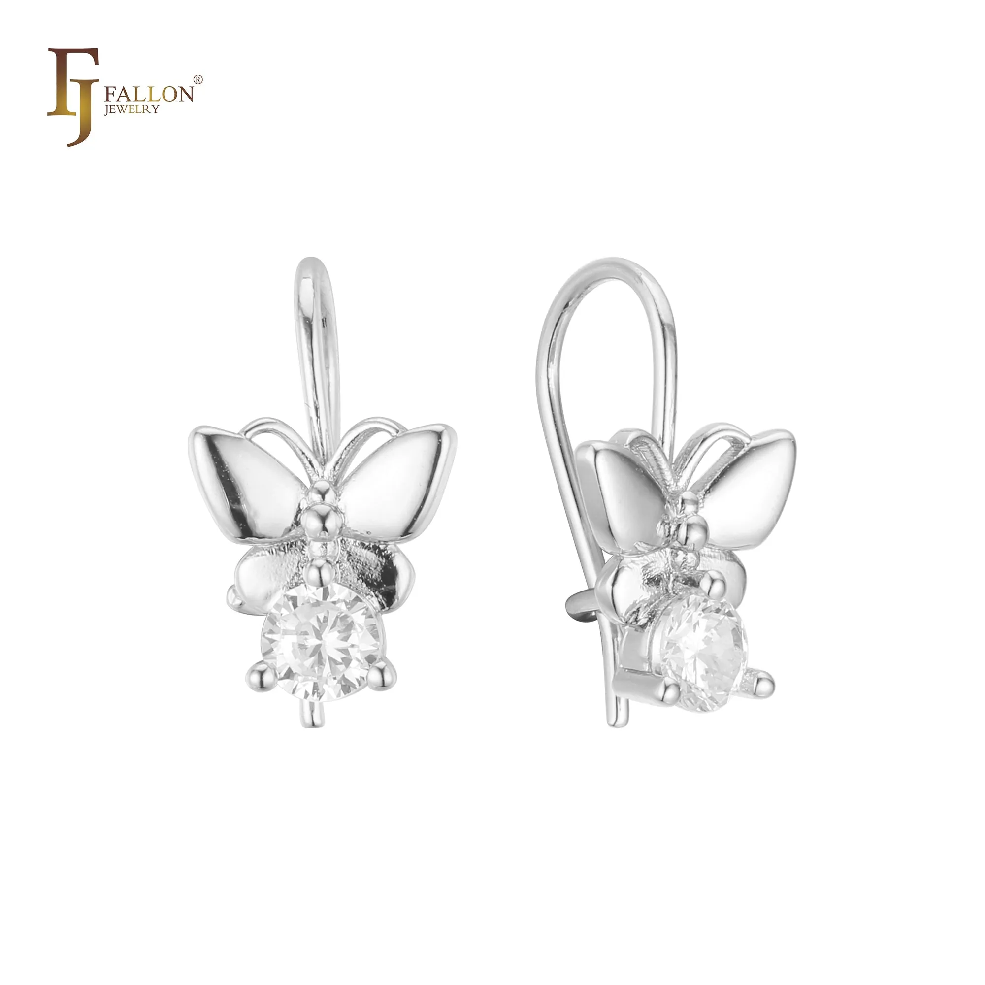 Butterfly solitaire wire hook child earrings in 14K Gold, Rose Gold plating colors