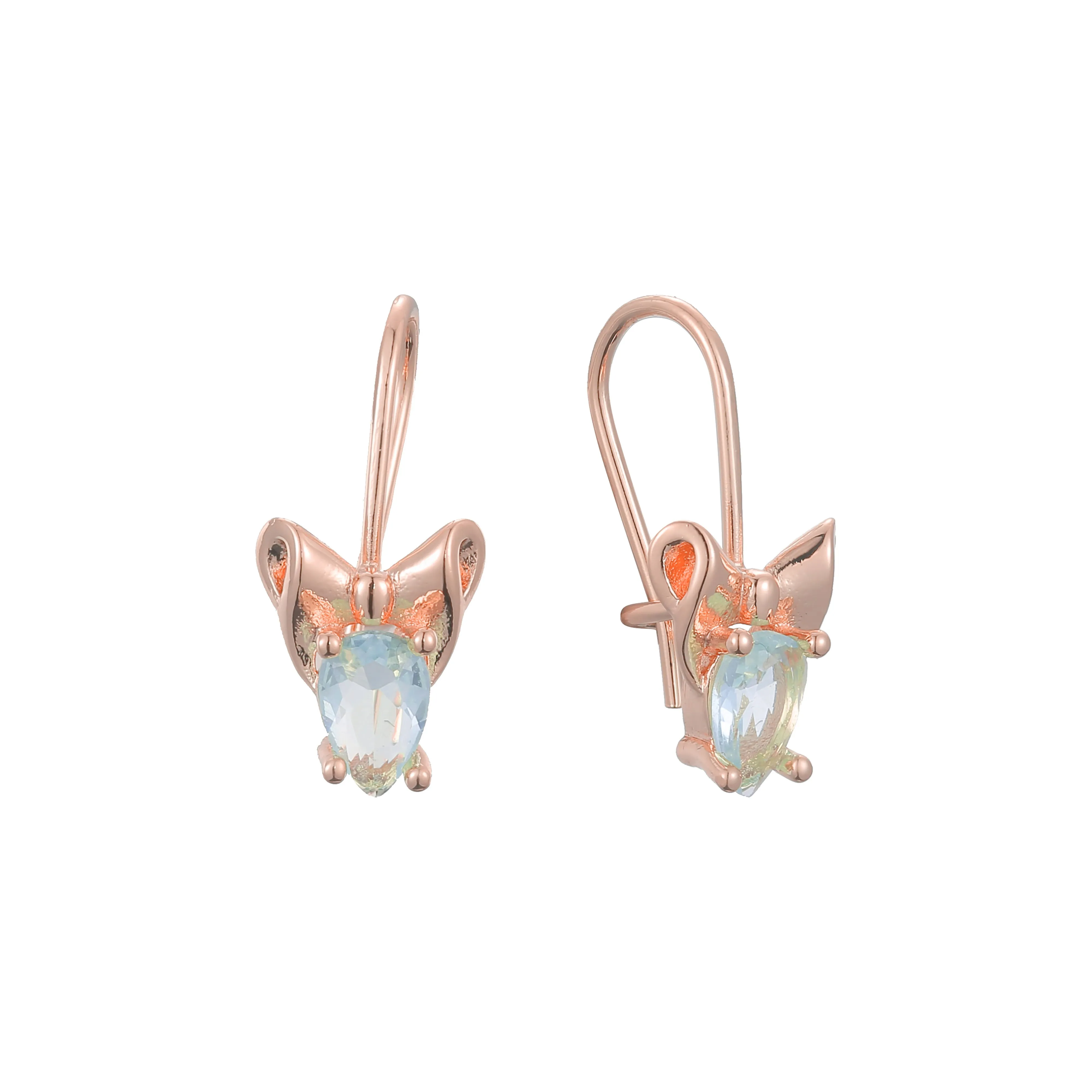 Butterfly wire hook child earrings in 14K Gold, Rose Gold plating colors