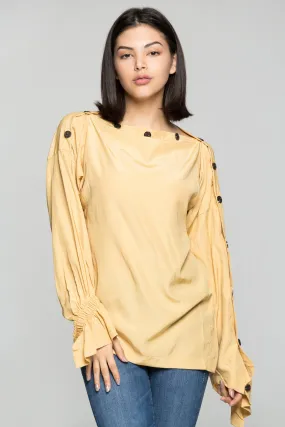 Butterscotch Bataeu Neck Black Buttons Full Sleeves Top