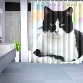 Cat Shower Curtain - White Black Cat