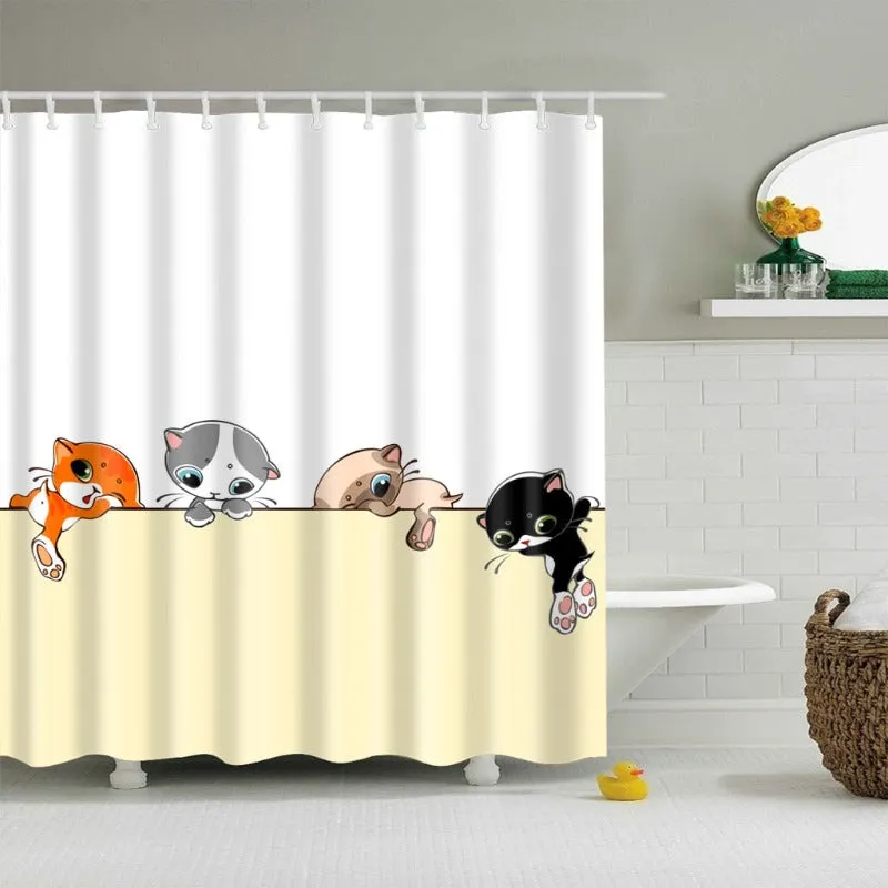 Colorful Cats Cartoon Shower Curtain Cat Lover Bathroom Decor