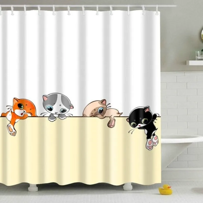 Colorful Cats Cartoon Shower Curtain Cat Lover Bathroom Decor