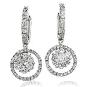 DIAMOND CLUSTER AND HALO HOOP DROP EARRING IN 18K WHITE GOLD