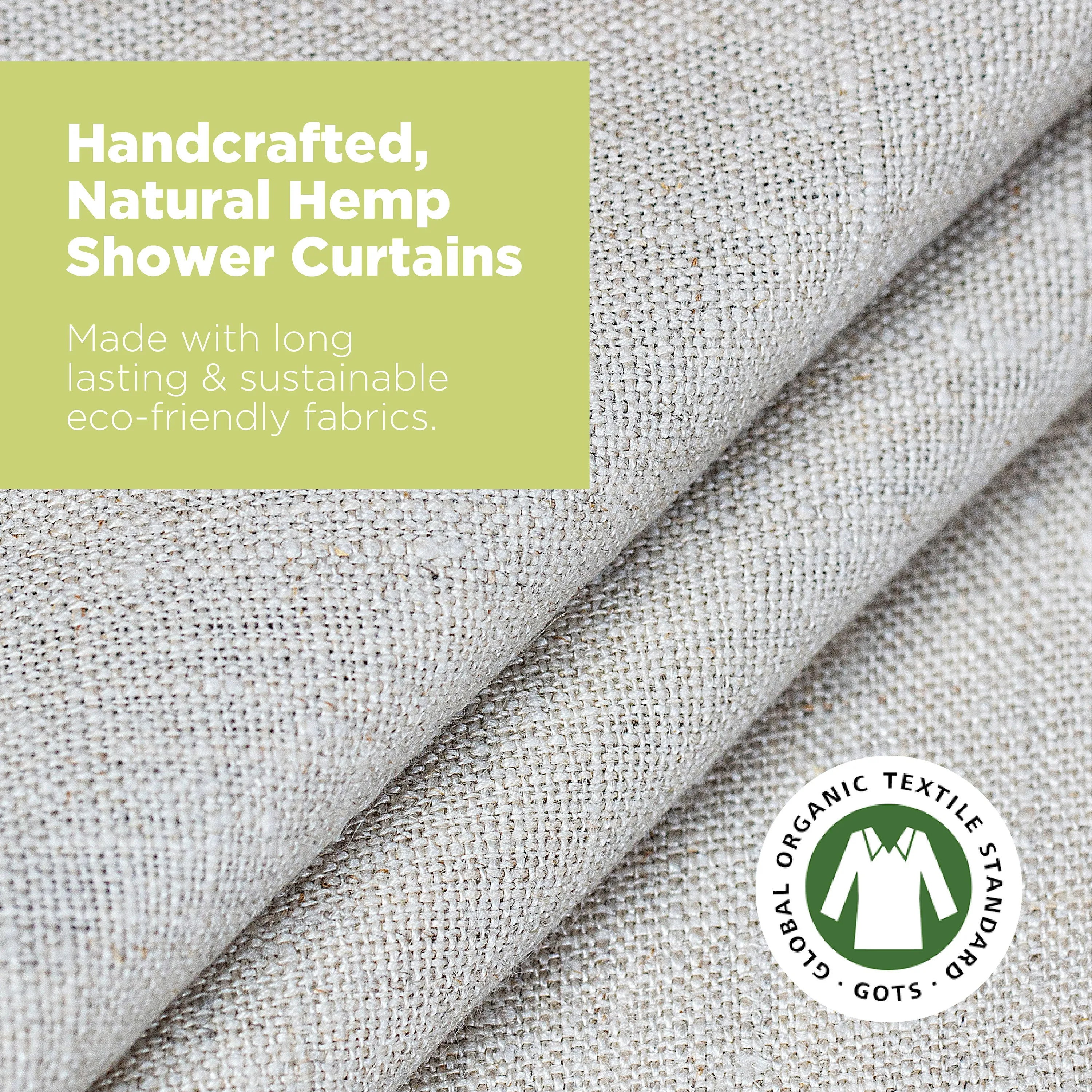 Eco-Friendly Hemp Shower Curtain with Roller Rings